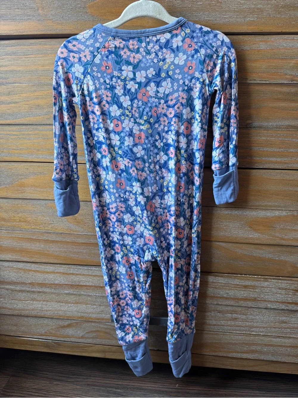 BUNDLE 2 Little Sleepies Blue Floral Footed One-Piece Convertible PJ Bums Roses